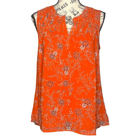 Daniel Rainn (S) Carin Smocked Bib Blouse - Stitch Fix Split Neck Sleeveless Top - Picture 1 of 12
